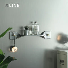 Xlinespace Vintage Industrial Wall Shelf – Twisted Aluminum Panel with Brass Hooks,Decorative Storage Display Rack