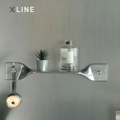 Xlinespace Vintage Industrial Wall Shelf – Twisted Aluminum Panel with Brass Hooks,Decorative Storage Display Rack