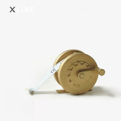 Xlinespace Brass Hand-Crank Scroll, Original Vintage Flywheel Mini Tape Measure