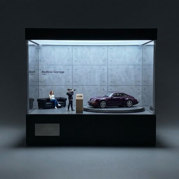 1:64 Scale Rotating Desktop Showroom | Concrete Edition - Handcrafted Model Display Case