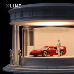 1:64 Scale Rotating Display Stand – Classical Temple Style with LED Lighting & Acrylic Cover for Model Cars