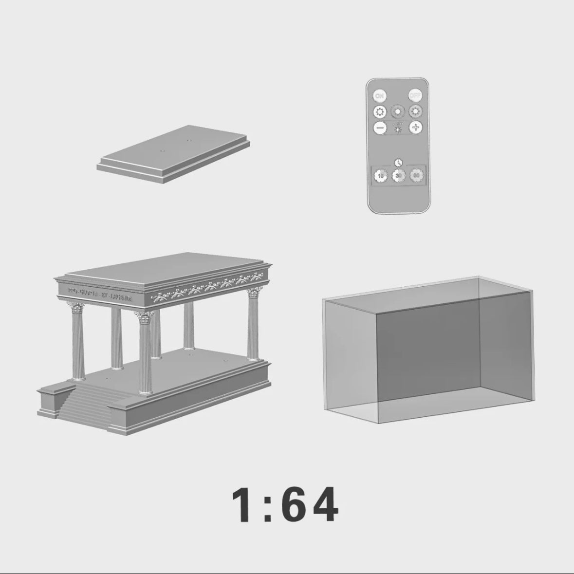 1:64 Scale Magnetic Display Garage – Classical Temple Style with LED Lighting for Model Cars