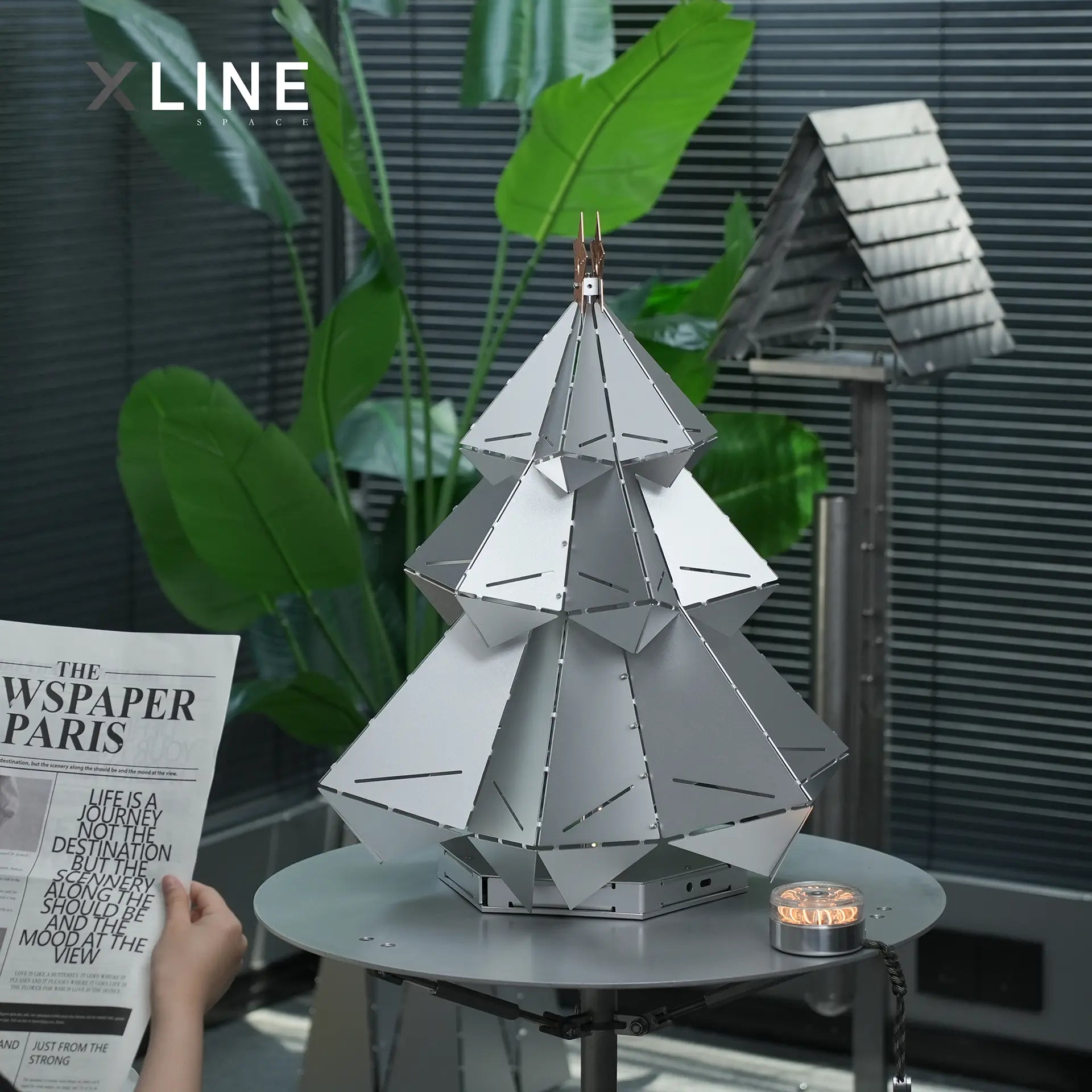 Xlinespace Modern Metal Tree Ambient Light,Handmade Designer Light with 3-Color Ambiance Modes