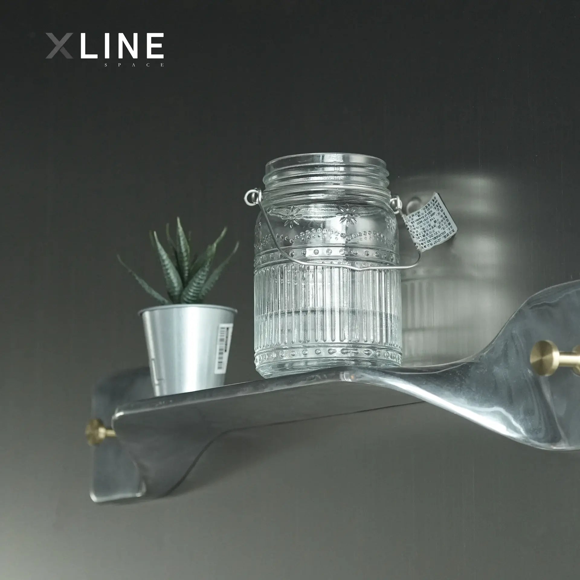 Xlinespace Vintage Industrial Wall Shelf – Twisted Aluminum Panel with Brass Hooks,Decorative Storage Display Rack