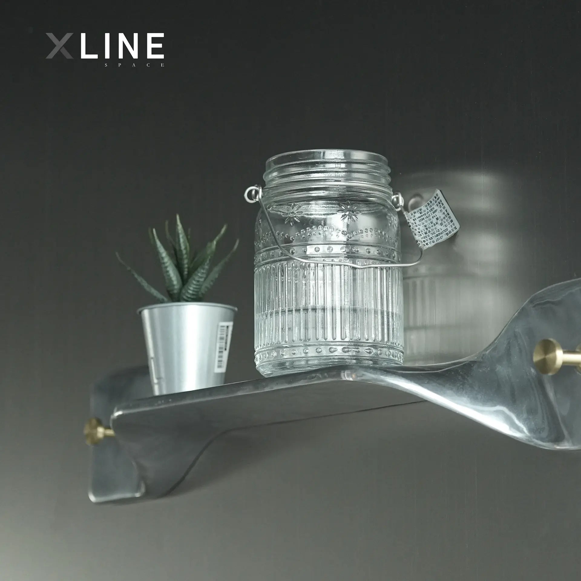 Xlinespace Vintage Industrial Wall Shelf – Twisted Aluminum Panel with Brass Hooks,Decorative Storage Display Rack