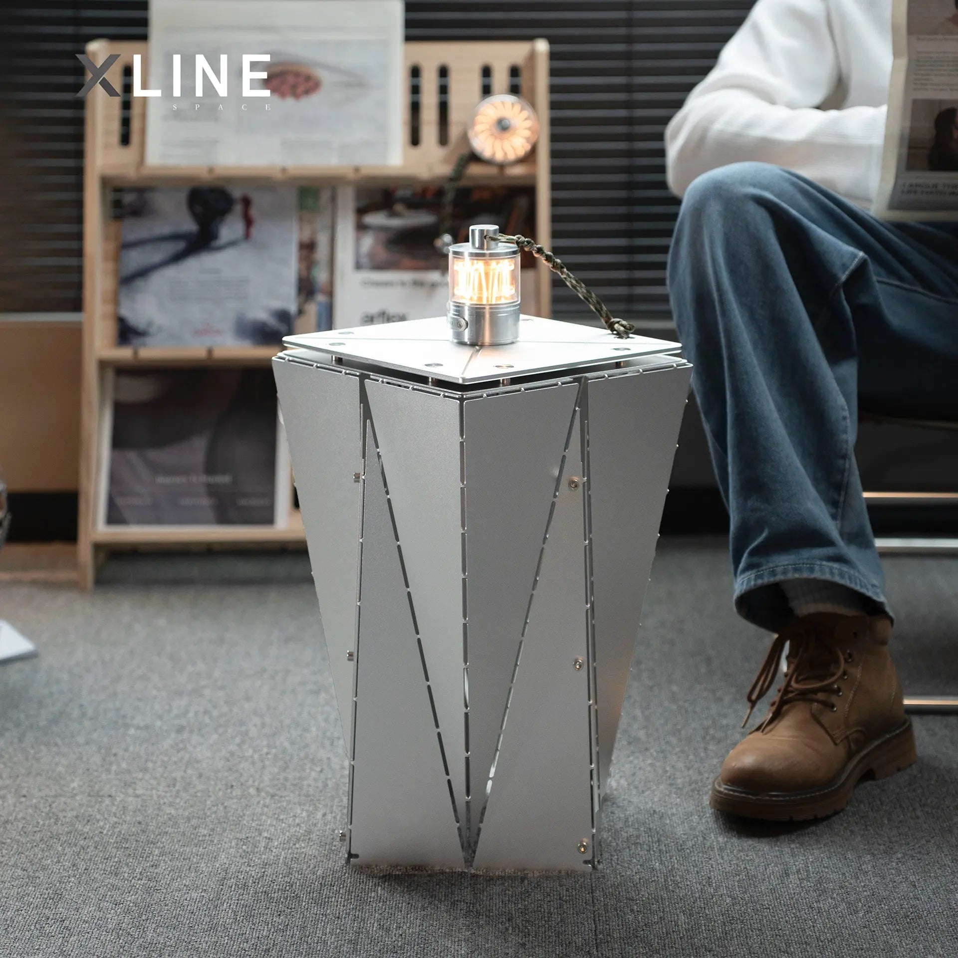 Xlinespace Modern Industrial Metal Side Table,Geometric Designer End Table for Living Room or Office