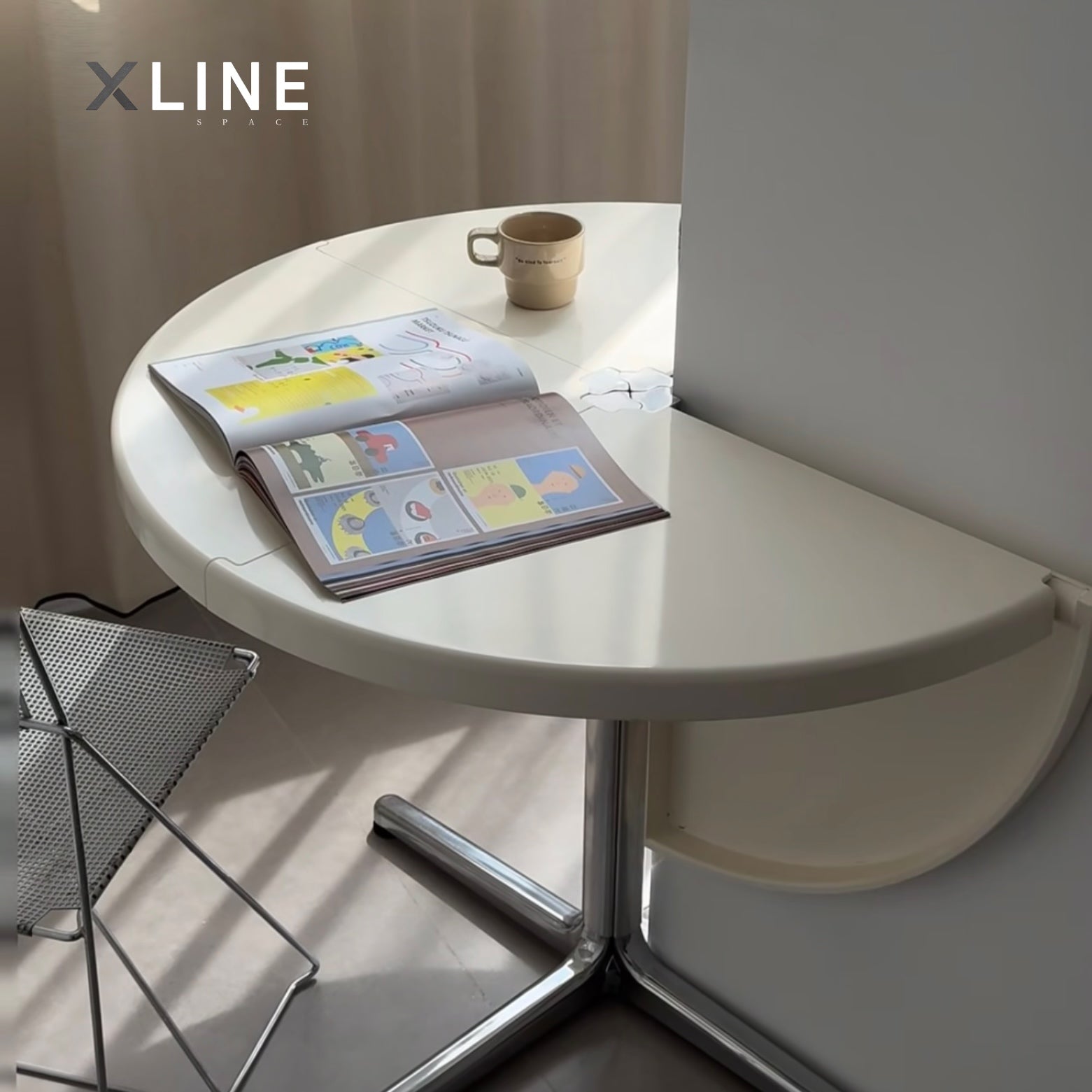 Xlinespace Foldable Round Table with Rolling Base – Space-Saving Multi-Form Design for Compact Living