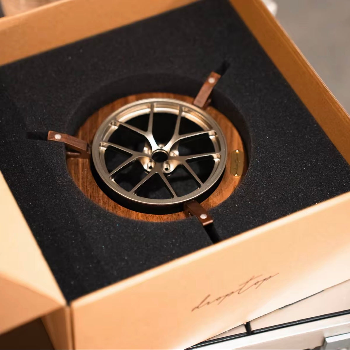 CNC Aluminum & Black Walnut Automotive Wheel Valet Tray