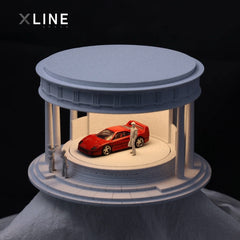 1:64 Scale Rotating Display Stand – Classical Temple Style with LED Lighting & Acrylic Cover for Model Cars
